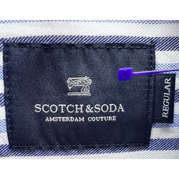Scotch & Soda Shirt Mens L Blue White Stripe Viscose Button Down Classic Preppy - Picture 11 of 15
